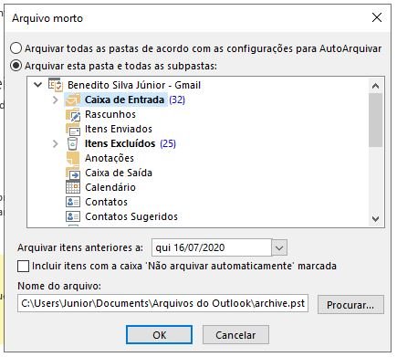 arquivo morto outlook