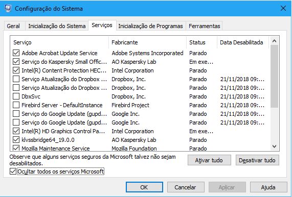 configuração do sistema