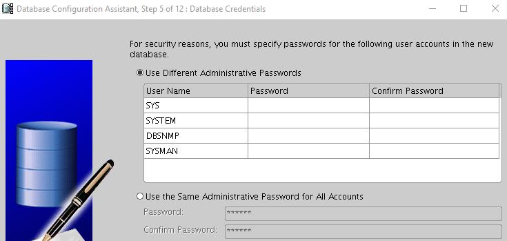 database credentials oracle