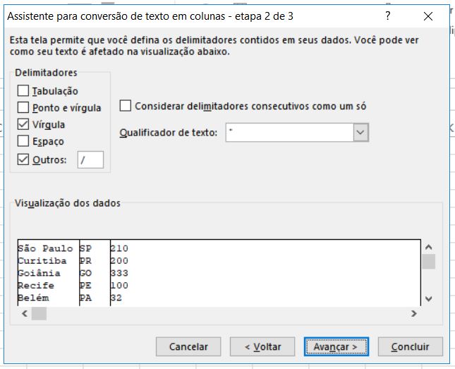 assistente de conversão de colunas do excel