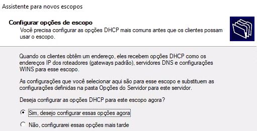 opções de escopo dhcp windows server