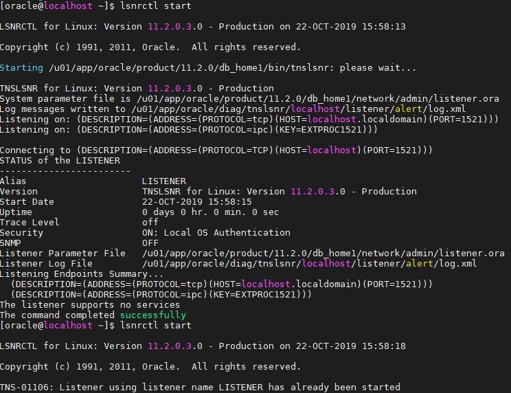 oracle lsnrctl start