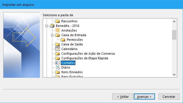 pasta contatos do outlook