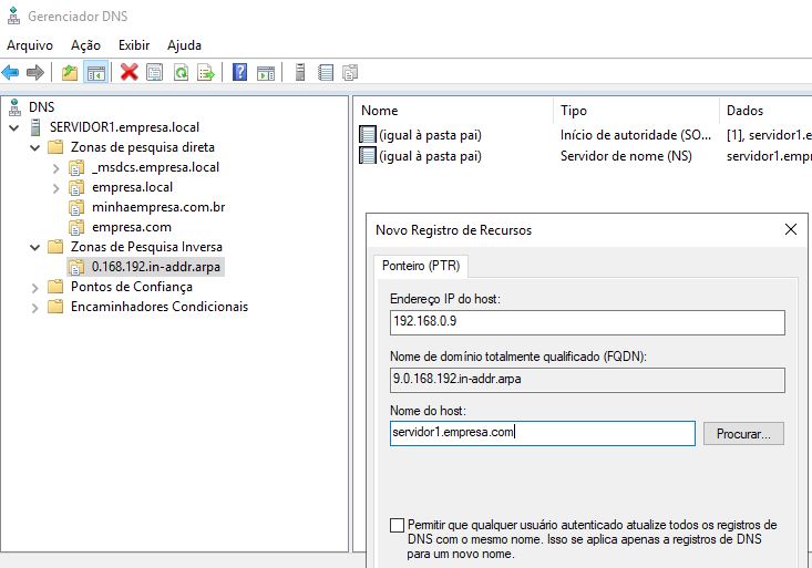 gerenciador dns windows server