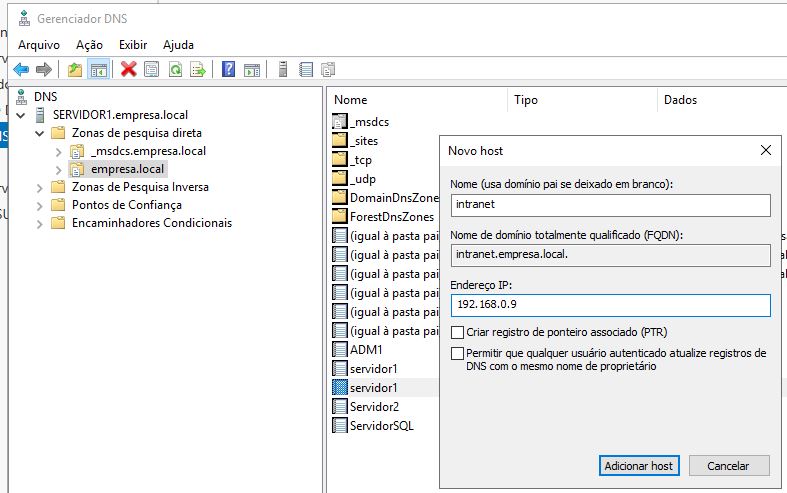 gerenciador dns windows server