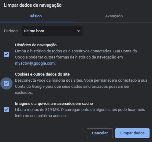 limpar dados de navegacao