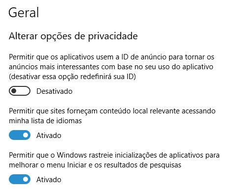 configurações gerais windows 10