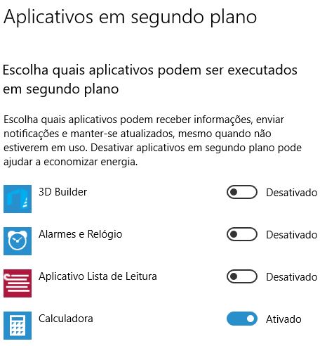 aplicativos em segundo plano