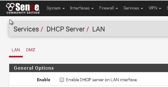 DHCP server pfsense