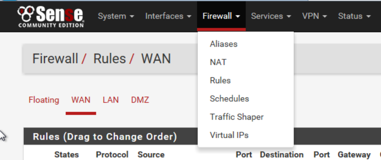 regras de firewall no pfsense