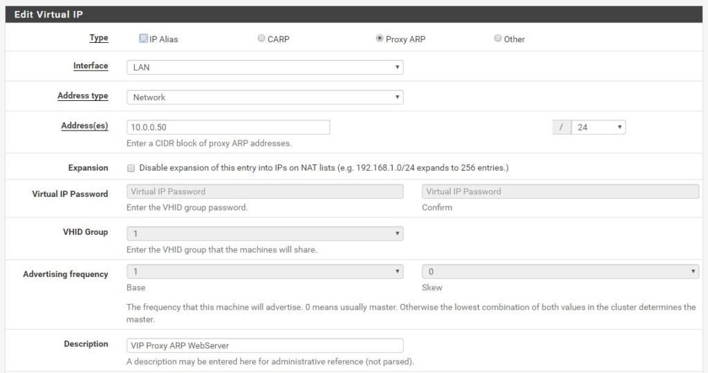 edit virtual ip pfsense