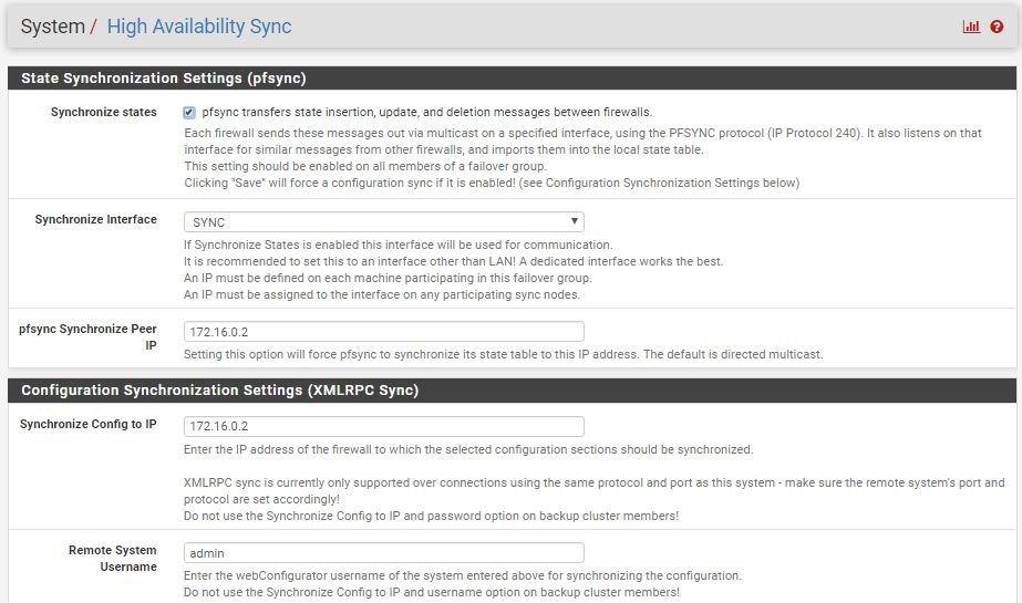 high availability sync pfsense