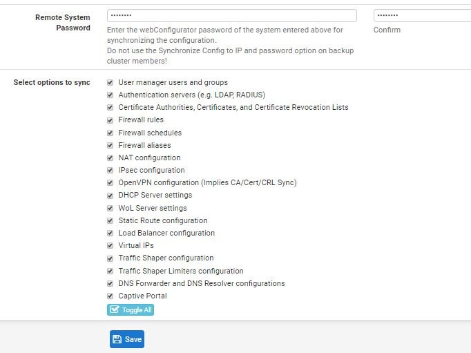 high availability sync pfsense