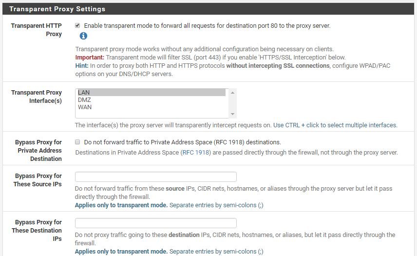 transparent proxy setting pfsense