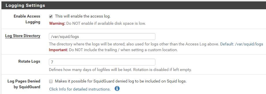 logging setting pfsense