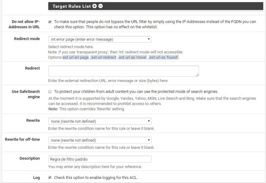 target rules list pfsense