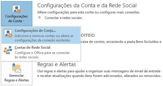 configurações de contas 