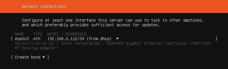 ubuntu server chose network connections