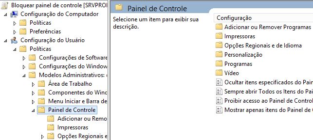 painel de controle windows server