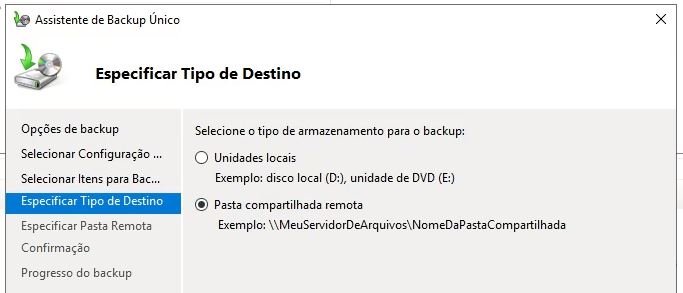 destino do backup