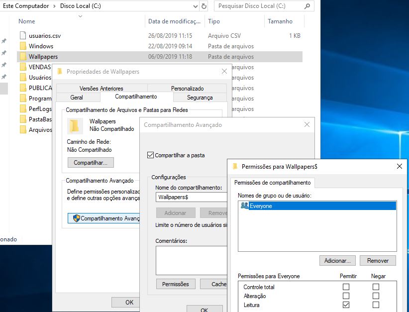 permissões wallpaper windows server