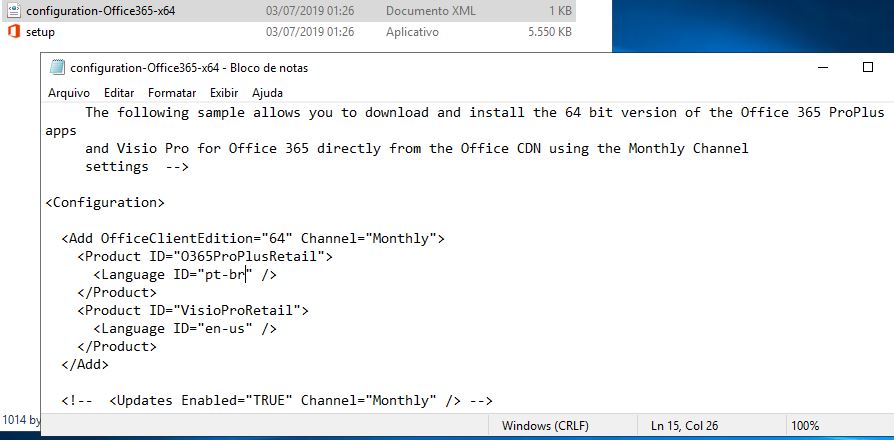 alterar idioma office 365 via xml 