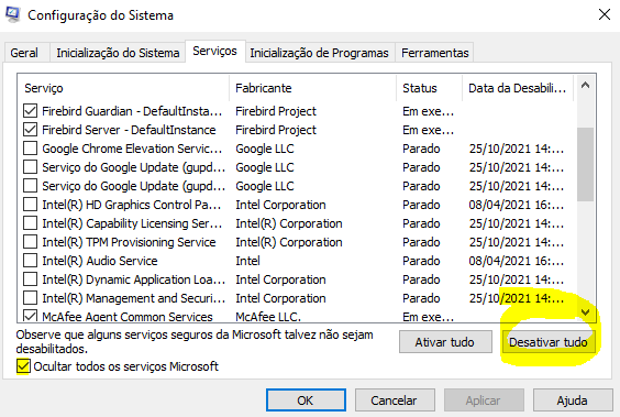 Configuração do sistema