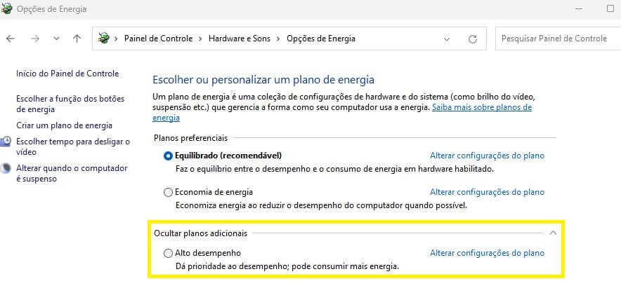 plano de energia do windows