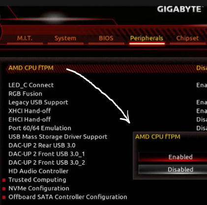 ativação TPM BIOS