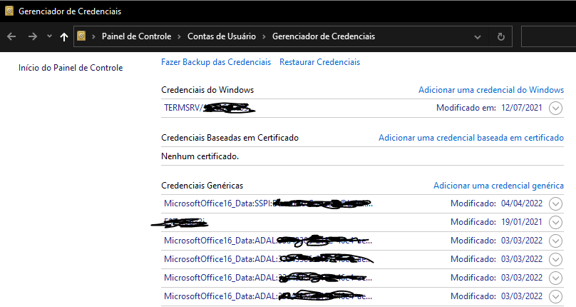 credenciais genéricas do windows