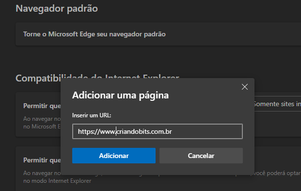 adicionar site edge