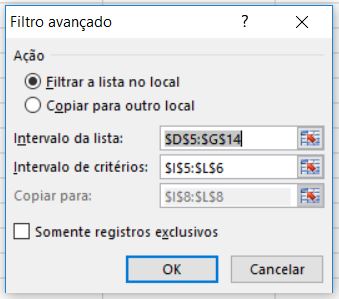 filtro avançado excel