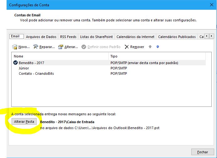 configuração conta outlook