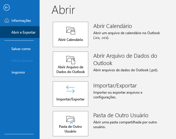 importar exportar backup de e-mails