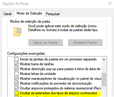 opções de pastas do Windows