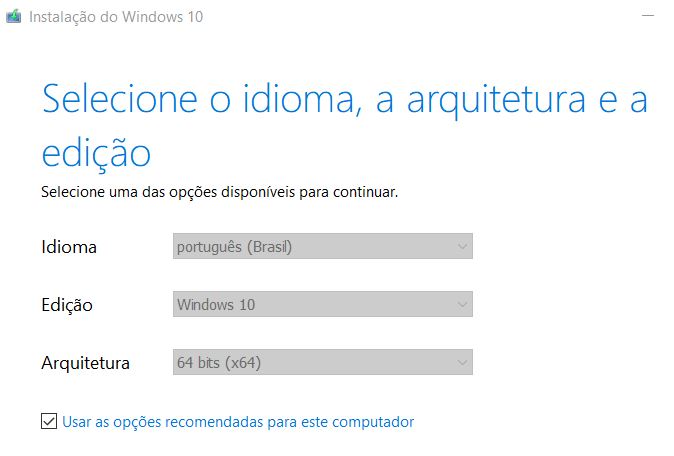 mídia de instalação windows 10