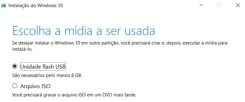 mídia de instalação windows 10