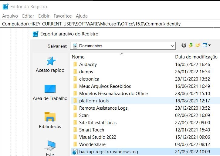 backup do registro do windows