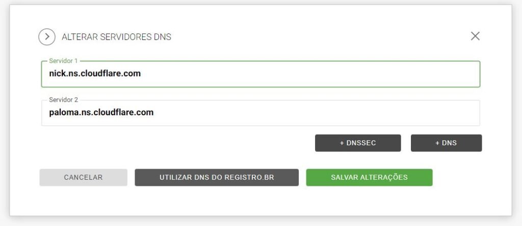 alterar servidores dns no registro br