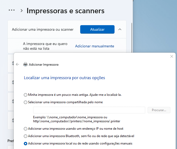 adicionar impressora de rede no windows