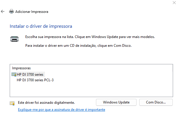 instalação de impressora de rede no windows