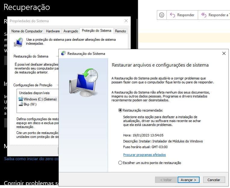 restaurar arquivos e configurações do windows