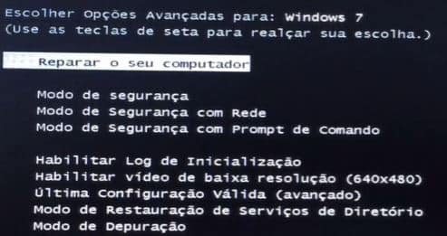 tela de  inicialização avançada do Windows