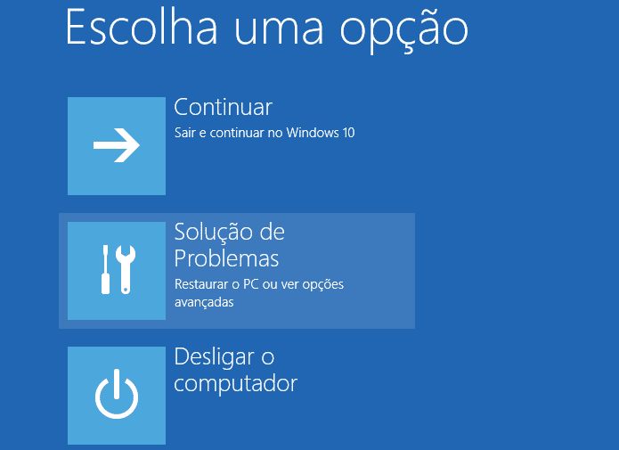 tela inicial de configurações avançadas do windows