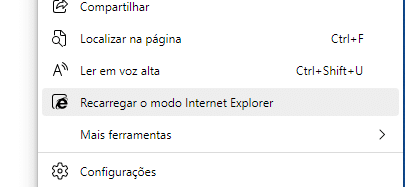 recarregar o modo internet explorer edge