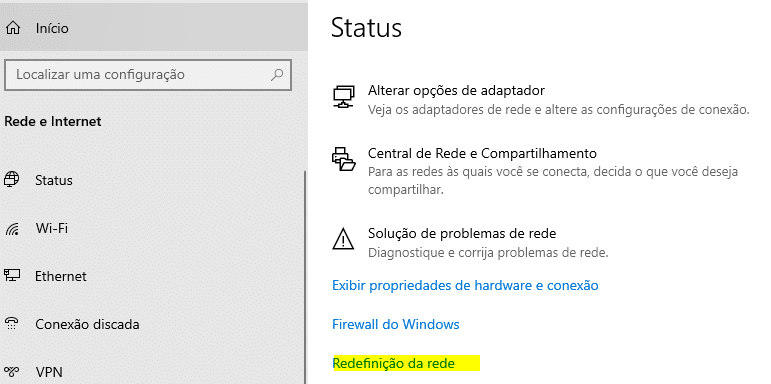 redefinir rede no Windows