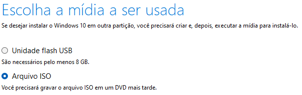 midia de instalação do windows 10