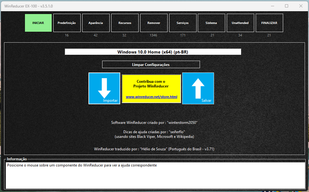 tela principal do winreducer