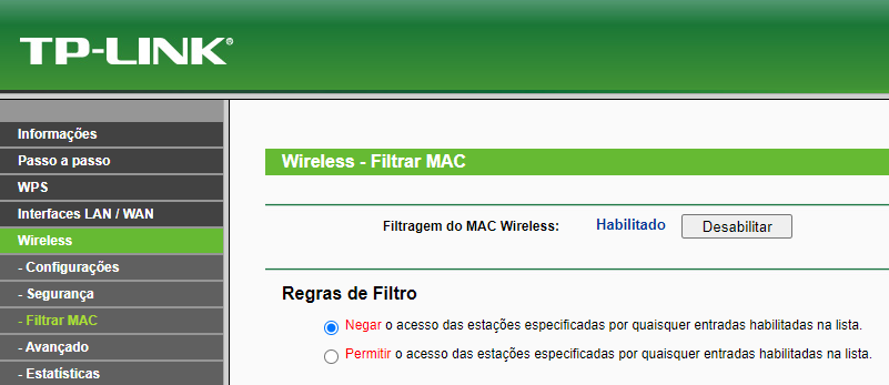 filtragem mac wifi