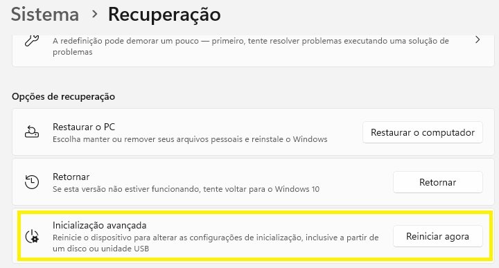 windows11 inicialização avançada